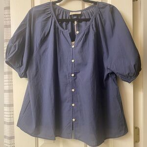 Universal Thread Blue Button Front Puff Sleeve Women's Top Size Large NWT